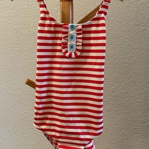 Mini Boden One-Piece Breton Swimsuit, GIRL’S SIZE 7-8 Y